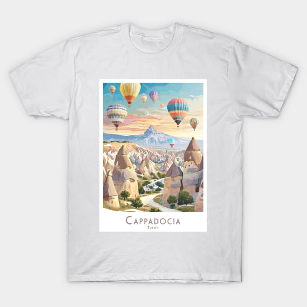 Travel Poster Vintage Retro Enchanted Cappadocia Balloons in Turkey T-Shirt by POD24